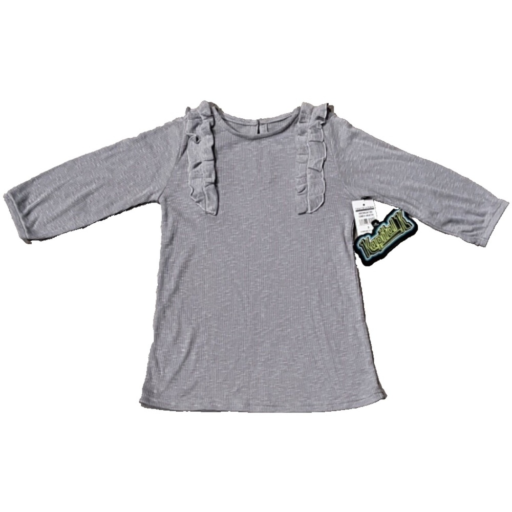 Kapital K Toddler Girl's Ruffle A-Line Dress, Long Sleeve Keyhole Grey, Size 3